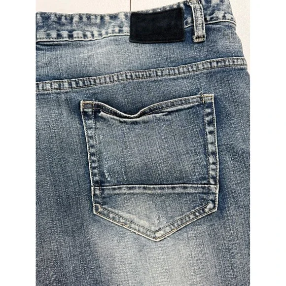 SMOKE RISE Denim Shorts Men Size 46 Distressed Neon Patch Frayed Hem 100 - Picture 5 of 12